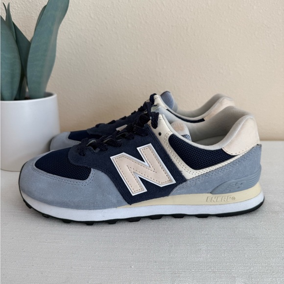 New Balance 574 Blue and Cream Casual Sneakers - Picture 6 of 14